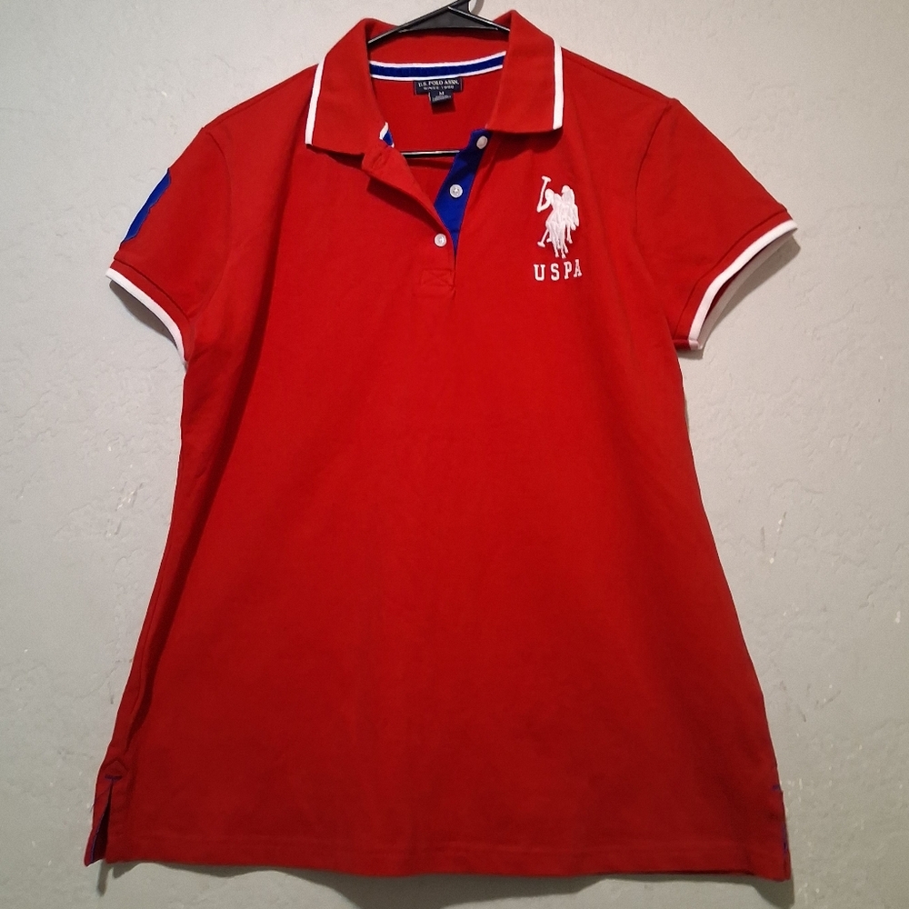 U.S. Polo Assn Women Short Sleeve Red  Polo Shirt SzM Pony Logo USPA 3 Classic - Picture 2 of 15